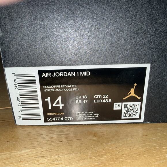 Size 14 - Jordan 1 Mid Bred Toe OG BOX TRIED ON